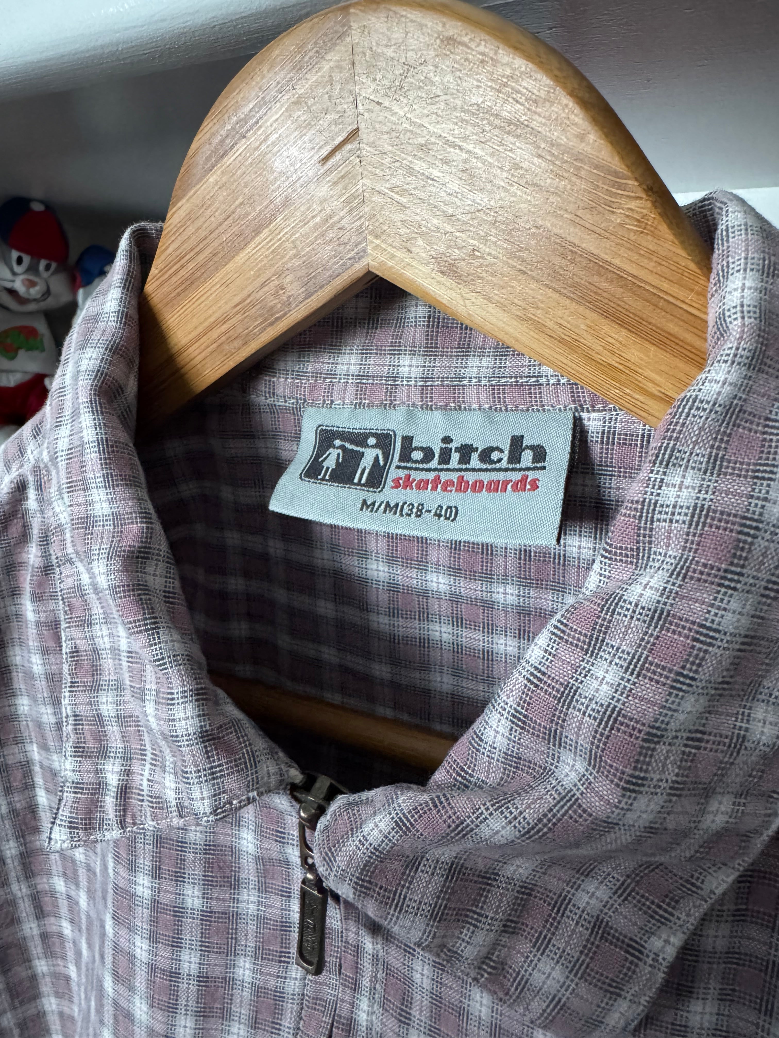 Bitch Skateboard Plaid Collared Short Sleeve Zip Up